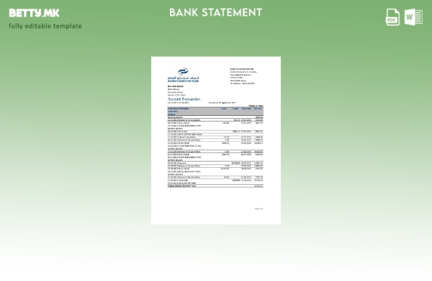 модерен стил Jordan Commercial Bank JCB шаблон за ексел банкарски извод